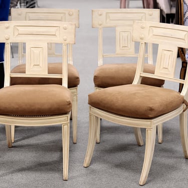 Set of 4 Distressed Cream Dining Chairs