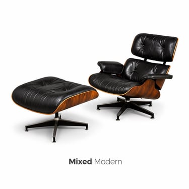 Eames Rosewood Black Leather Lounge Chair and Ottoman 