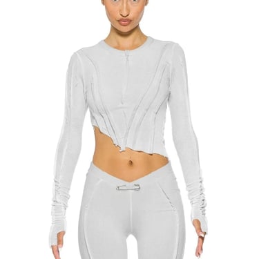 ASYMMETRIC LONG SLEEVE TEE IN FOG RIB