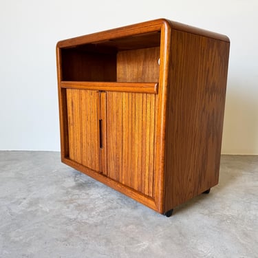 Mid-Century Modern Tambour Door Serving Cart or TV Stand on Wheels 