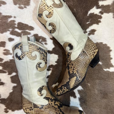 Vintage Leather and Genuine Snakeskin Antonio D’Anna Cowgirl Boots Made in Italy size 9-91/2 