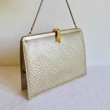 1960's Taupe Gold Purse Convertible Clutch Chain Handle Mod Style 60's Clutches Andrew Geller 
