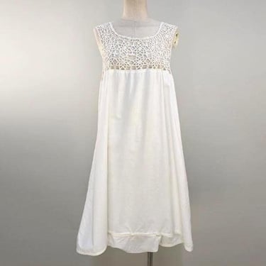 Edwardian Step In/ White Cotton Chemise Romper with Crocheted Top / Antique Lingerie / Size Large - XL 