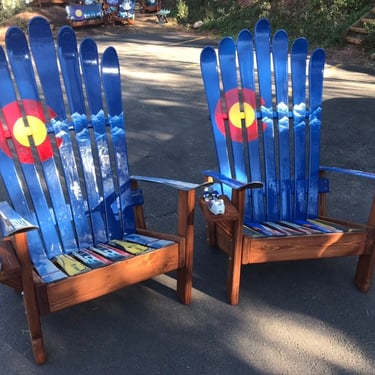 Set of Two Adirondack Ski Chairs, Colorado Mountains, Adirondack Recycled Ski Chair, Patio Chair, Outdoor Chairs, Porch Furniture, Bundles 
