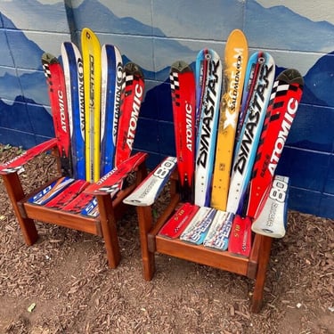 Set of 2 Kids Ski Adirondack Chairs – Recycled Skis, Custom Colors 