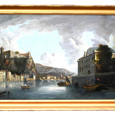 Antique Painting, Oil on Canvas, Italian School, Realsim, Canal, Village, 1800s