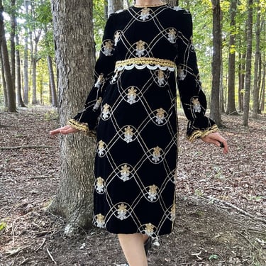 1960s Metallic Embroidered Black Velvet Dress 