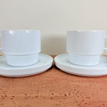 Vintage Trend Pacific Bauhaus White (2) Cups and Saucers | Isamu Kenmochi | Japan | 1980s 