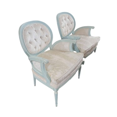Pair Louie XVI French Cabriolet Arm Chairs 