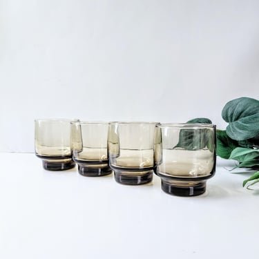 4 Vintage Libbey Tawny Accent Smoke Brow n JuiceGlasses: Bohemian Country Cottage Core Tumblers/ 1970s 