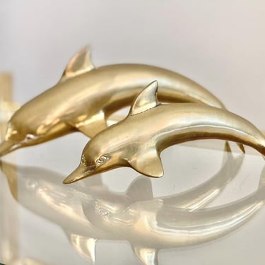 Vintage Brass Dolphin Figurines Pair: Mid-Century Coastal Decor 