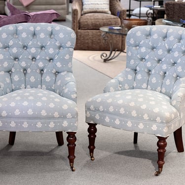 Pair of Blue Tufted Accent Chairs
