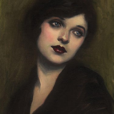 Portrait of a 1920s Girl. Large Art Print from Original Oil Painting by Pat Kelley.  Beautiful Flapper Girl Retro Portrait. 14x11 