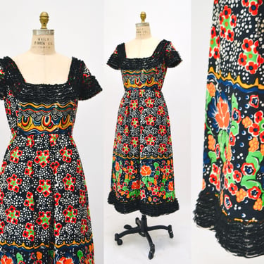 Vintage 70s Geoffrey Beene Dress Floral Print Woven Dress Lillie Rubin 1970s Designer Floral Printed Dress Short Sleeve Dress Small Medium 