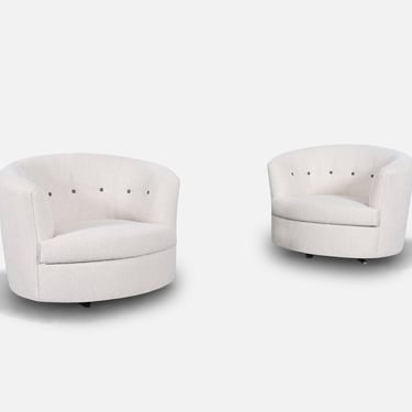 Mid-Century Modern Barrel Back Swivel Lounge Chairs