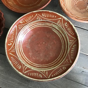 19th C Redware Pottery Bowl, Terra Cotta, Saffron Color, Earthenware, Provencal Cookware, European Farmhouse 