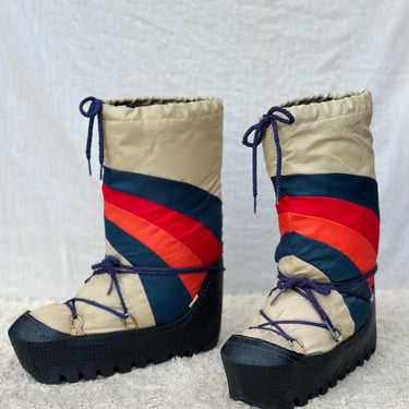 Vintage 90s Platform Snow Boots Women’s 7–8 | Retro Colorblock Après Ski Boots | Chunky Lug Sole Insulated Winter Boots | Y2K Winter 