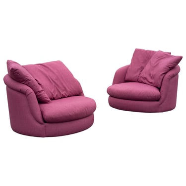 Rare Pair of Milo Baughman for Thayer Coggin Tub Chairs in Original Magenta