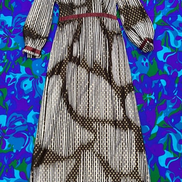 1960s Leslie Fay metallic long sleeve maxi // S-M // vintage 60s scoop neck abstract psychedelic print lamè holiday party dress NYE 