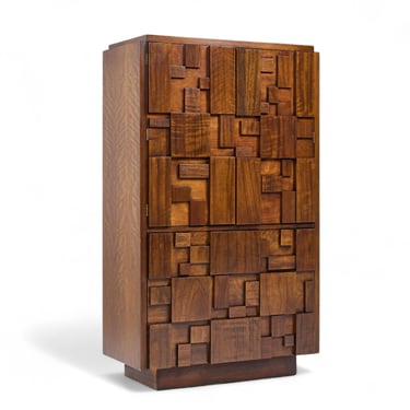 Lane Staccato Brutalist Mid Century Walnut Armoire Dresser - mcm 