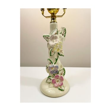 Refurbished Mid Century Floral Bedroom Lamp - Colorful Flowers - F. B. Johnson Mfg - Boudoir Lamp - Small Table Lamp 