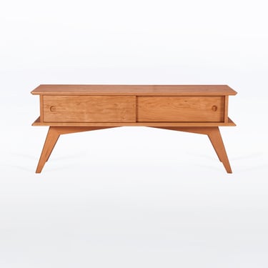 Modern TV Console With Sliding Doors in Solid Cherry 