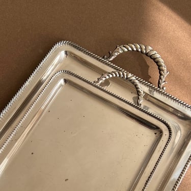 Set of 2 Silvertone Trays with Ornate Handles – Vintage Serving Piece – Spanish Vintage 