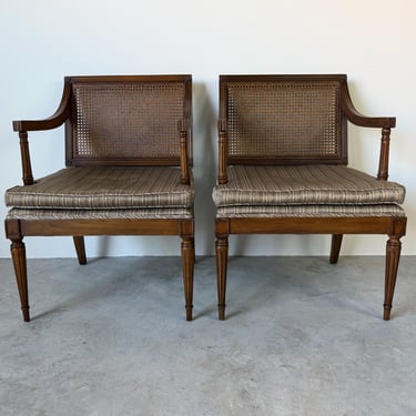 70's Vintage French Louis XVI Style Arm Accent Chairs - A Pair 