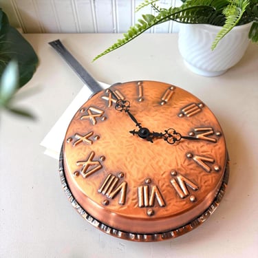 Swiss Copper Pan Clock, Vintage 1980s Hammered Kitchen Wall Clock With Original Box, Switzerland 