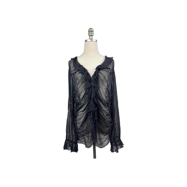 1990s Scala Silk Beaded Ruffle Blouse 