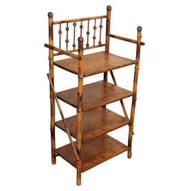 English Aesthestic Movement Burnt Bamboo Four Shelf Curio / Etagere / Bookshelf