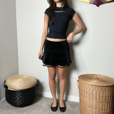 vintage 90s betsey johnson new york black velvet dotted tiered mesh tulle mini skirt 