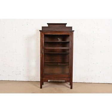 Limbert Style Antique Mission Oak Arts & Crafts Bookcase or China Cabinet, Circa 1905
