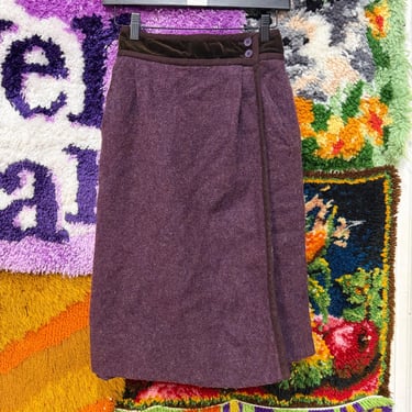 Vintage 80s Saint Laurent purple wool wrap pencil skirt / extra small 24in waist 