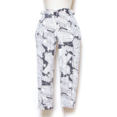 Vintage 80's City Print Paper Bag High Waist Pants Sz S 