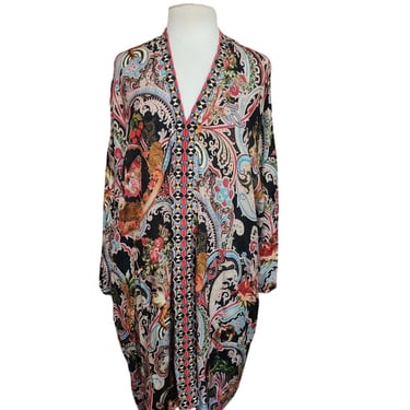 Vintage Y2K Etro Milano Silk Tunic Dress Victorian Paisley Katfan Maximalist Boho 