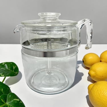 Vintage Pyrex Percolator Retro 1950s Mid Century Modern + 7759 + Clear Glass + Stainless Steel + Flameware + Serves 9 Cups + Coffee Maker 