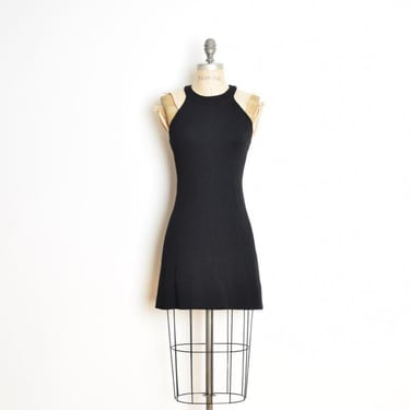 vintage 90s BETSEY JOHNSON dress black waffle knit thermal simple mini XS S 