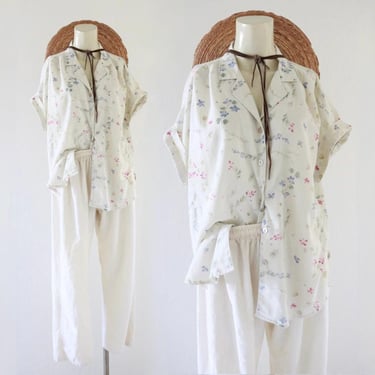 micro stripe top - m - vintage 80s 90s womens floral cute short sleeve blouse shirt cottage cottagecore 