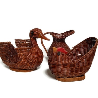 Wicker Decor Set, Duck, Chicken and Jug 