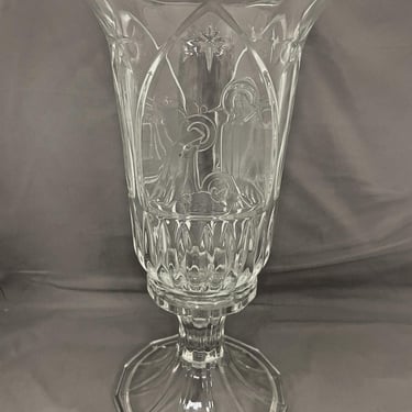 Vintage St George 24% Fine Lead Crystal Nativity Hurricane Candle Holder 2 Pc 