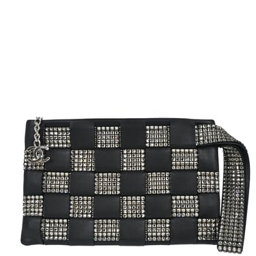 Chanel 2005-2006 Black Lambskin Woven Stass Clutch Bag