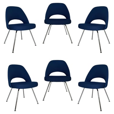 Set of Six Eero Mid Century Saarinen Executive Dining Chairs for Knoll in Navy