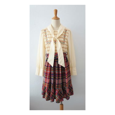 Vintage Girls Smocked Plaid Dress - Polly Flinders - Retro Prairie Cottagecore Outfit 