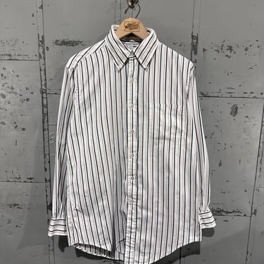Vintage 90s Brooks Brothers Brand Preppy Yacht Club Style Striped White Button Up Dress Casual Shirt Medium 