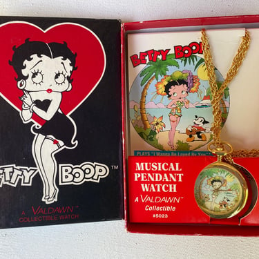 Vintage Betty Boop Watch Necklace By Valdawn, Original Box Never Used, AS IS, Musical, Collectors 