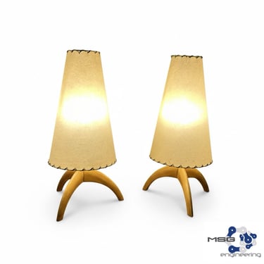 Vintage 1960s Heywood Wakefield Pair of Table Lamps - Original Shades 