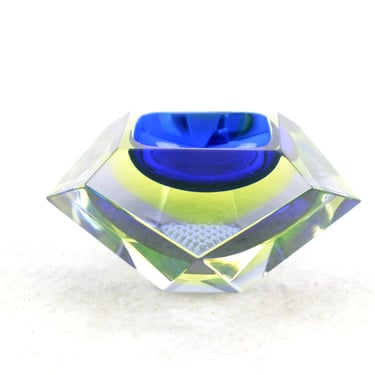 Sommerso bowl Flavio Poli with uranium glass facets Murano glass cased glass crystal glass faceted glass bowl Italy mouth-blown 