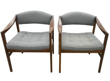 Pair of Edward Wormley-Style chairs w/grey upholstery, 30.5H. 25W. 23D