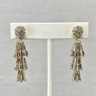 Vintage Boucher Chandelier Earrings with White Baguette Rhinestones dangle clip 